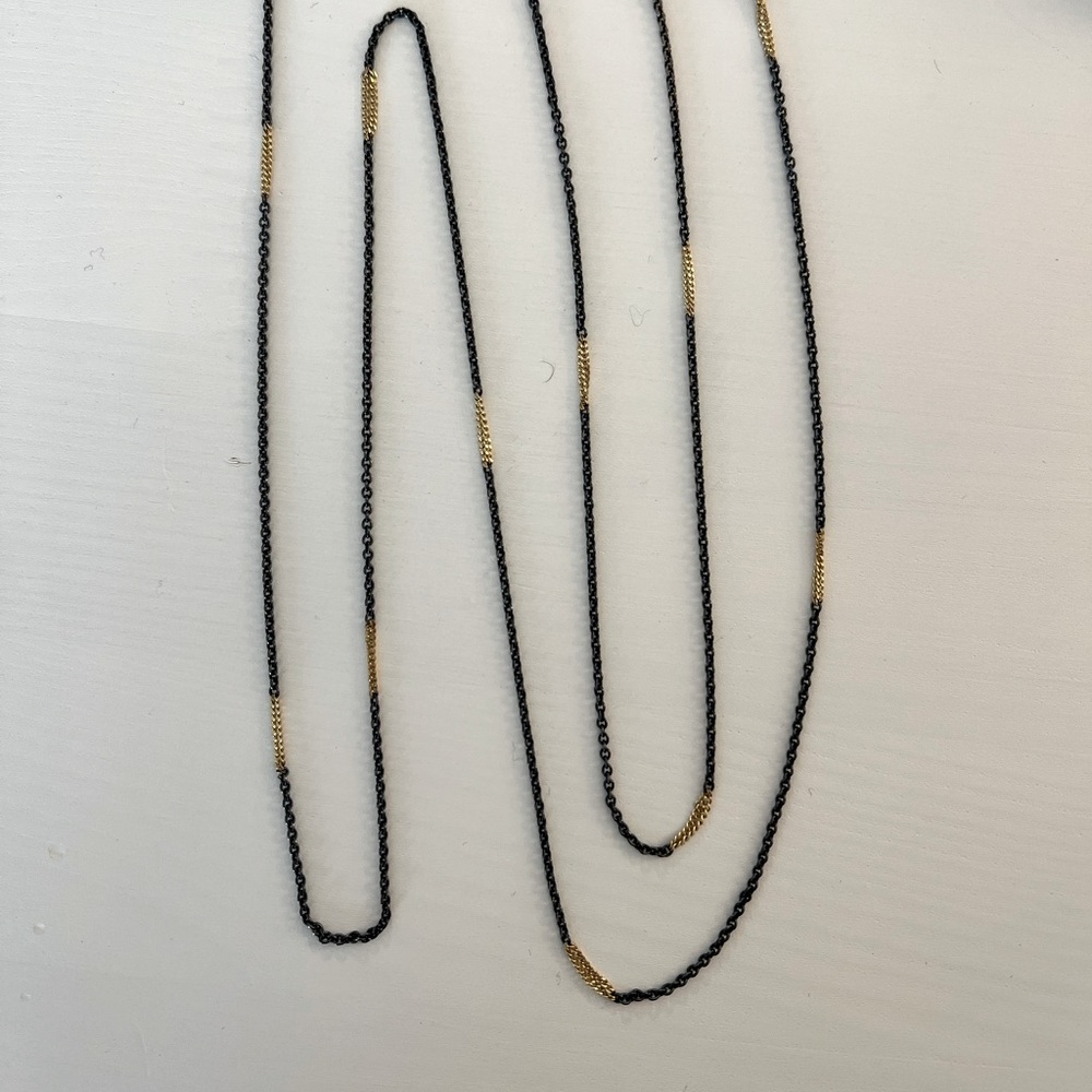Amali 18k and oxidized silver station 36” necklace